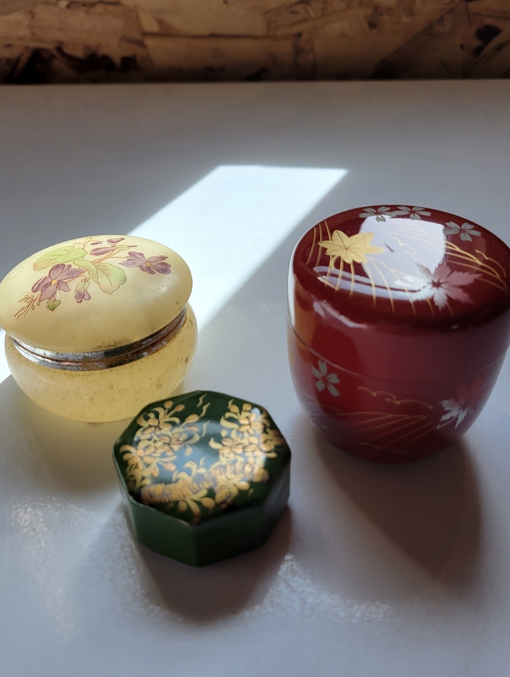Hand-Painted Floral Trinket Jar Set — Red, Yellow, Green